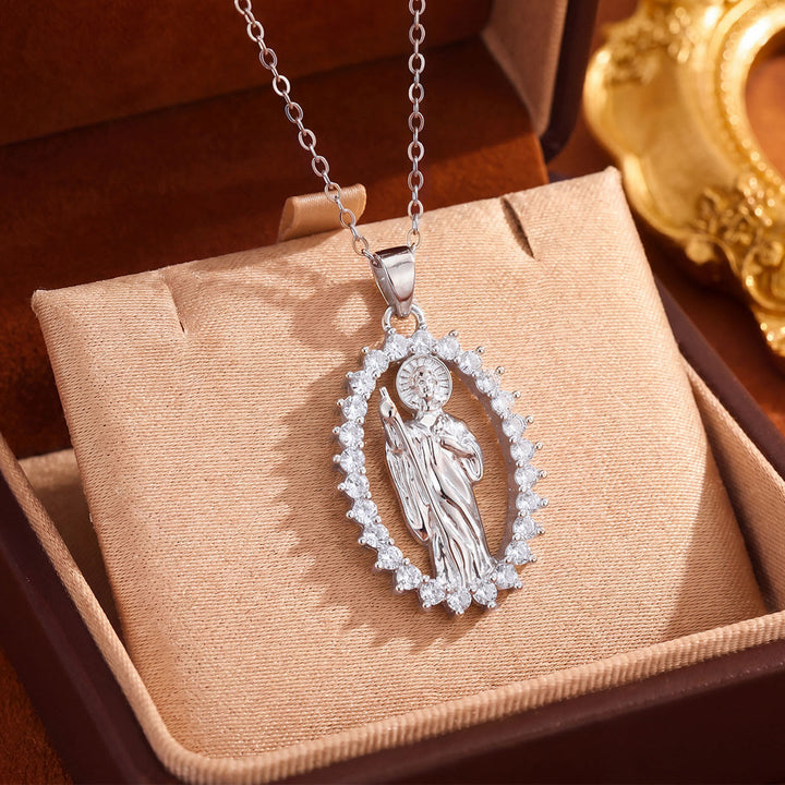 Christianartworkshop Halskette mit Medaillon der Heiligen Jungfrau aus Kristallhalo: Symbol sanften himmlischen Schutzes - Silber - Einzelring, durchbrochenes Oval - image 14