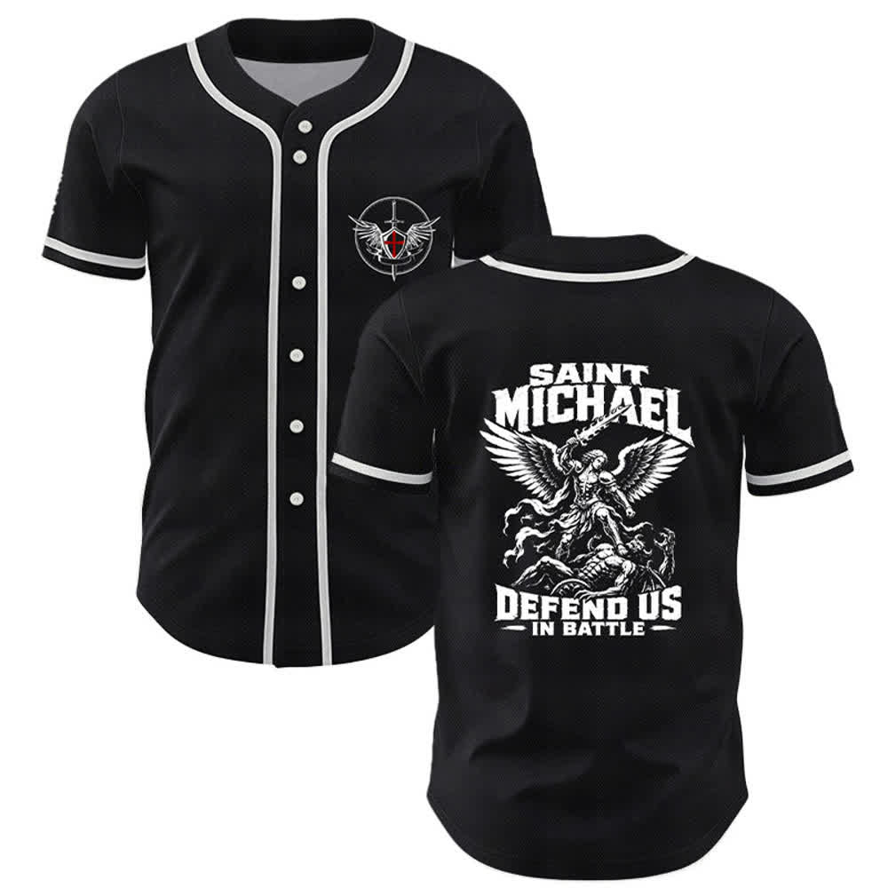 Christianartworkshop Baseballtrikot „Der heilige Michael verteidigt uns im Kampf“ - Schwarz - 5XL - image 0