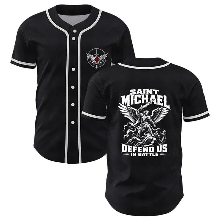 Christianartworkshop Baseballtrikot „Der heilige Michael verteidigt uns im Kampf“ - Schwarz - 5XL - image 0