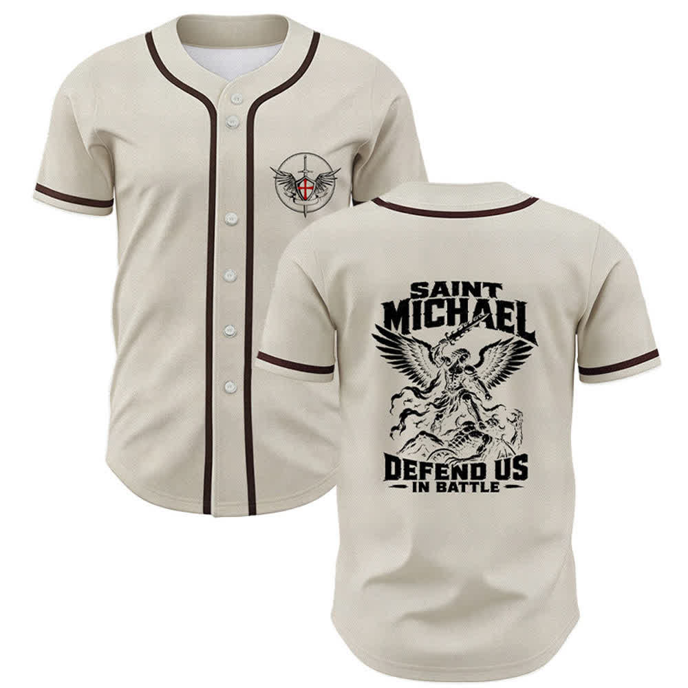 Christianartworkshop Baseballtrikot „Der heilige Michael verteidigt uns im Kampf“ - Beige - 5XL - image 7