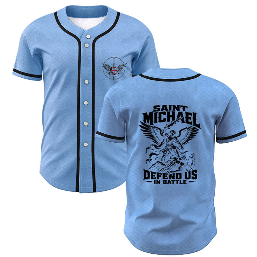 Christianartworkshop Baseballtrikot „Der heilige Michael verteidigt uns im Kampf“ - Blau - 5XL - image 28
