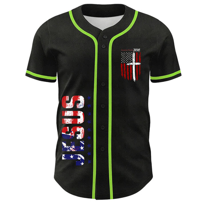 Christianartworkshop Baseballtrikot mit Flaggenmotiv und Knöpfen im Used-Look, Amerika braucht Jesus - image 37