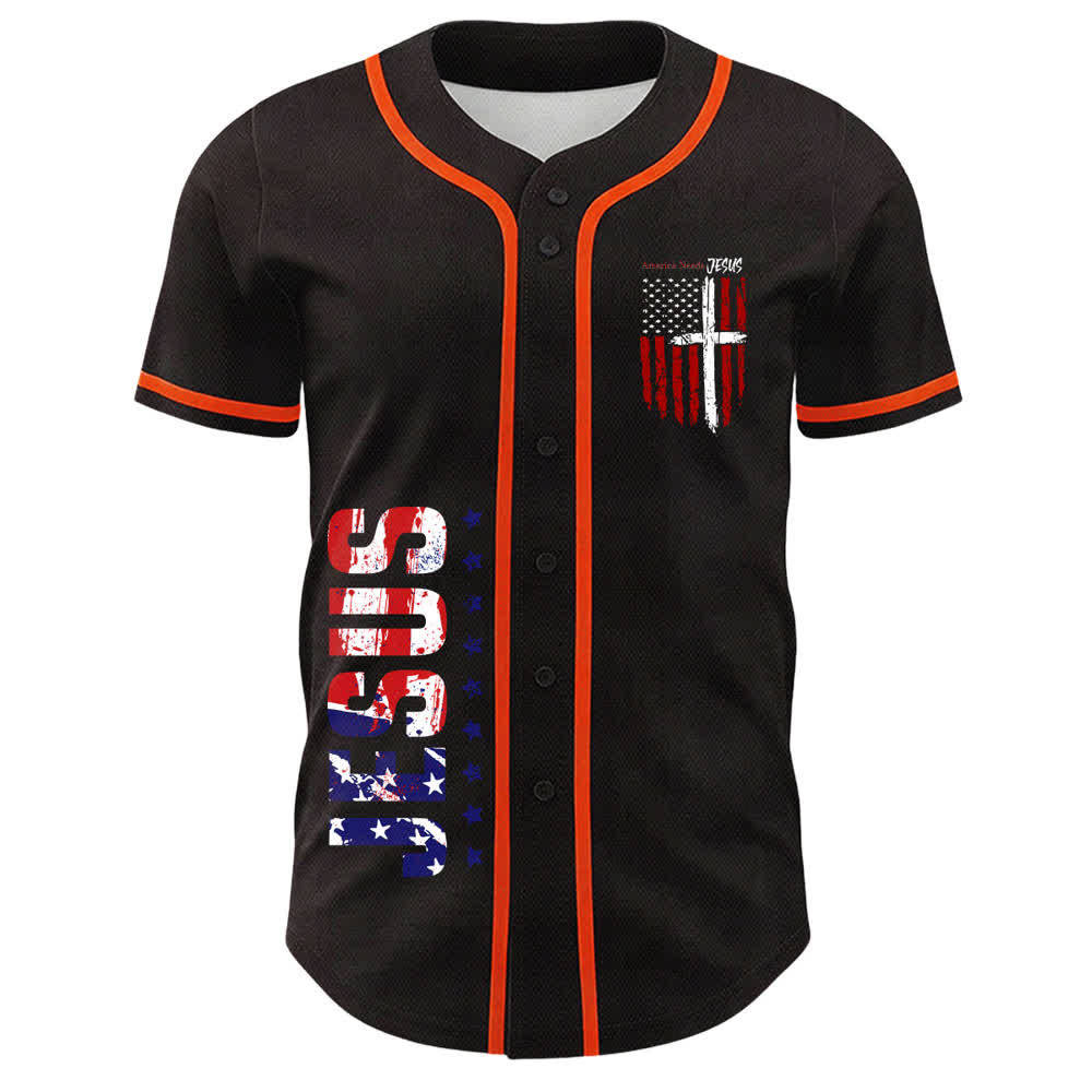 Christianartworkshop Baseballtrikot mit Flaggenmotiv und Knöpfen im Used-Look, Amerika braucht Jesus - image 23