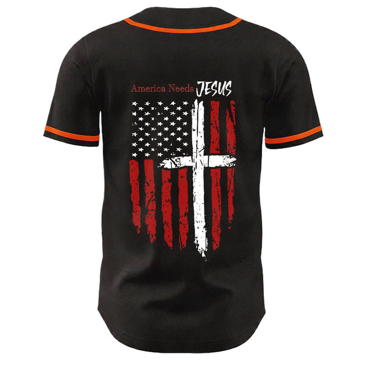 Christianartworkshop Baseballtrikot mit Flaggenmotiv und Knöpfen im Used-Look, Amerika braucht Jesus - image 22