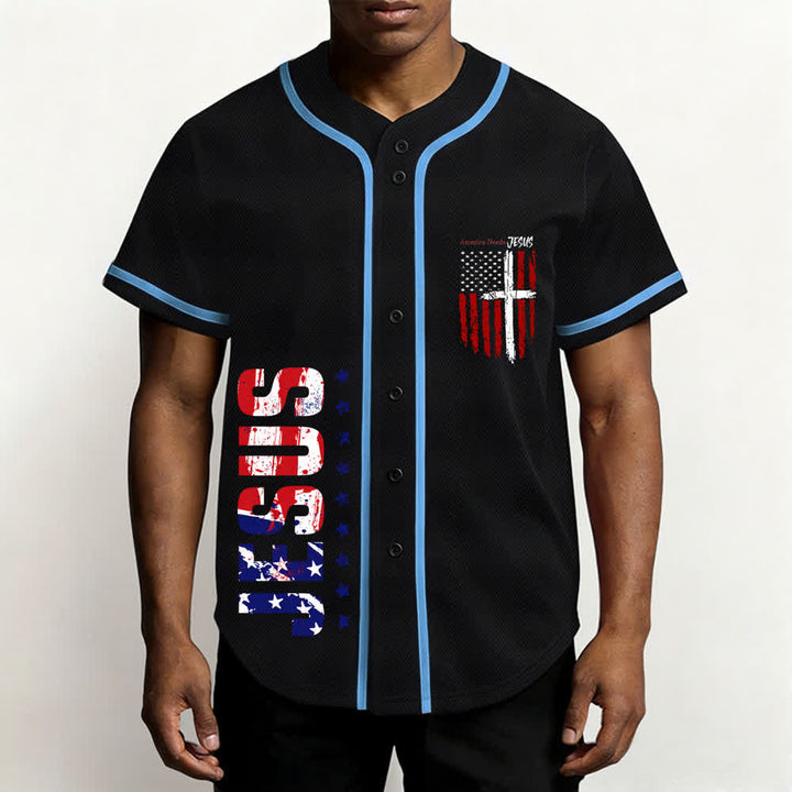 Christianartworkshop Baseballtrikot mit Flaggenmotiv und Knöpfen im Used-Look, Amerika braucht Jesus - image 34
