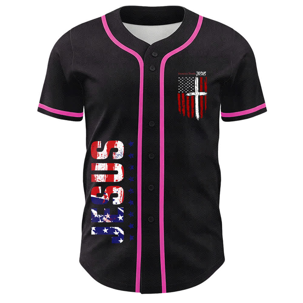 Christianartworkshop Baseballtrikot mit Flaggenmotiv und Knöpfen im Used-Look, Amerika braucht Jesus - image 51