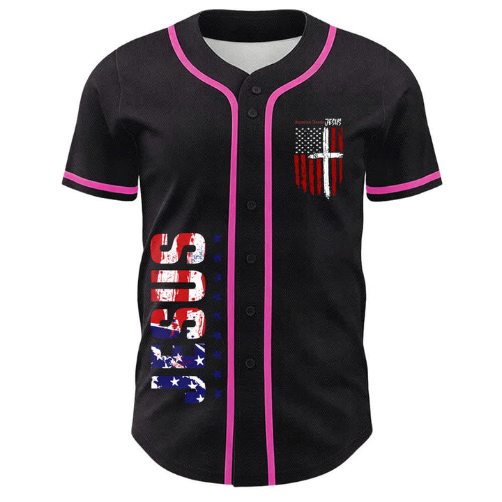Christianartworkshop Baseballtrikot mit Flaggenmotiv und Knöpfen im Used-Look, Amerika braucht Jesus - image 51