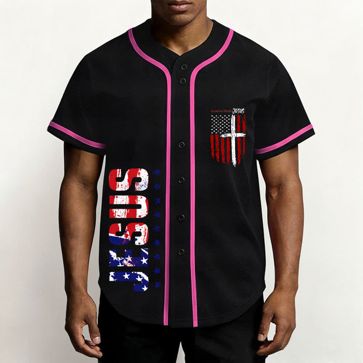 Christianartworkshop Baseballtrikot mit Flaggenmotiv und Knöpfen im Used-Look, Amerika braucht Jesus - image 55