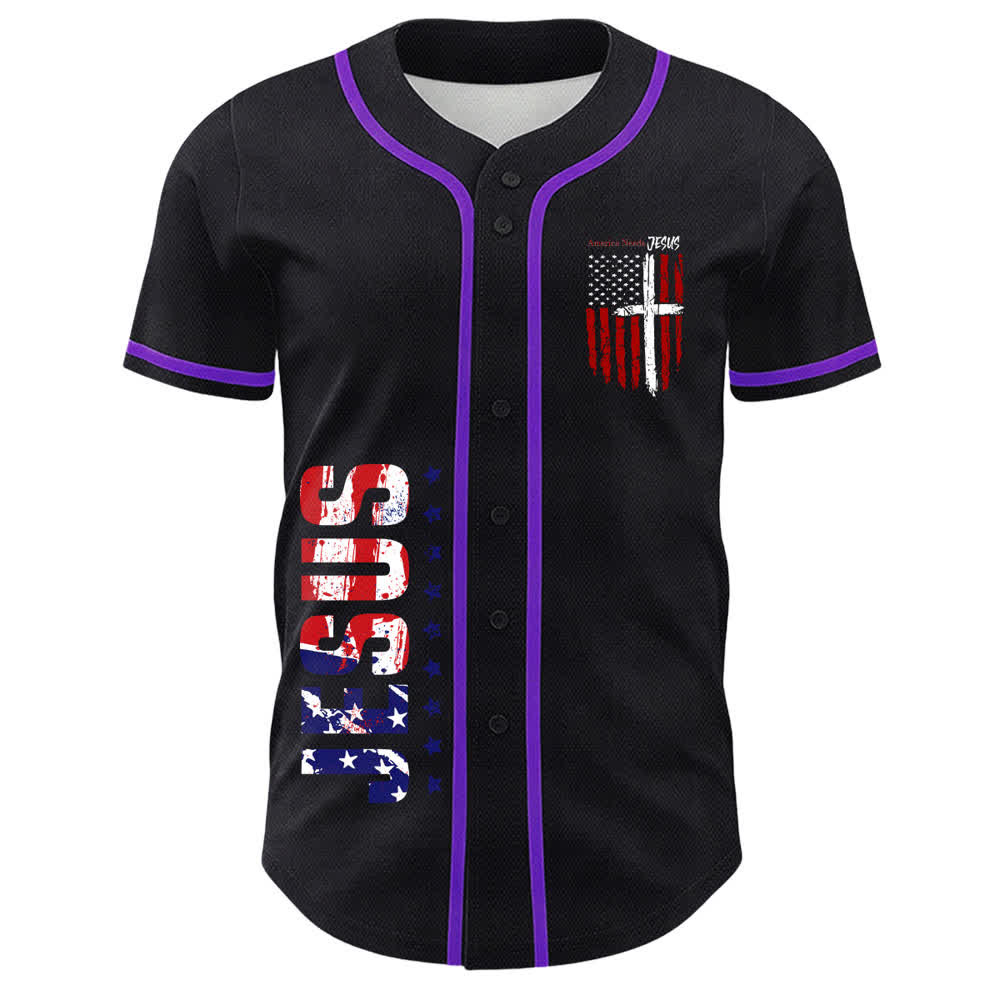 Christianartworkshop Baseballtrikot mit Flaggenmotiv und Knöpfen im Used-Look, Amerika braucht Jesus - image 58
