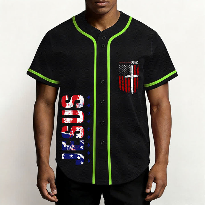 Christianartworkshop Baseballtrikot mit Flaggenmotiv und Knöpfen im Used-Look, Amerika braucht Jesus - image 41