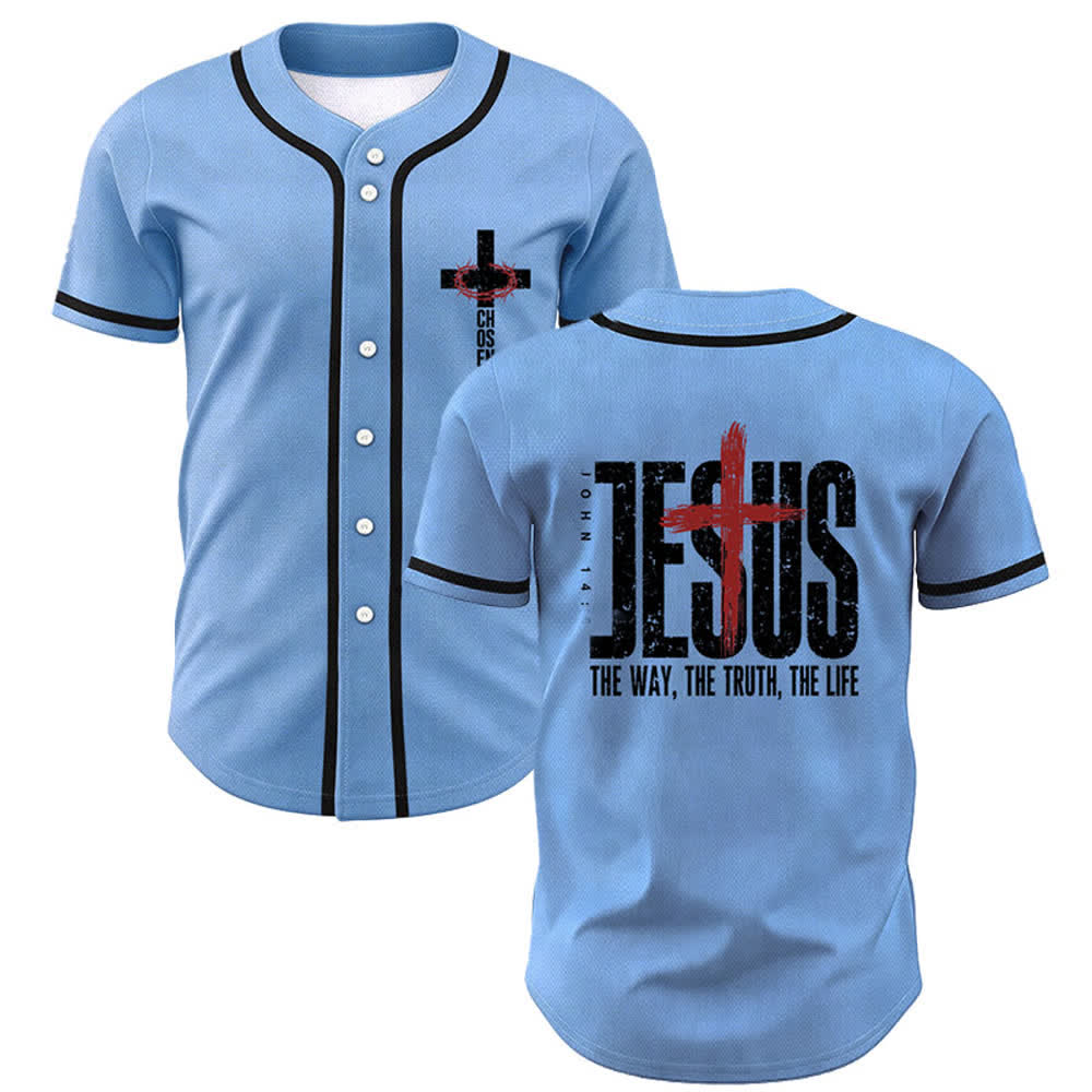 Christianartworkshop Baseballtrikot mit Jesus-Kreuz-Mesh-Knopfleiste - Blau - 5XL - image 49