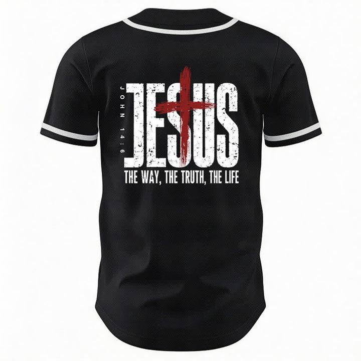 Christianartworkshop Baseballtrikot mit Jesus-Kreuz-Mesh-Knopfleiste - image 1