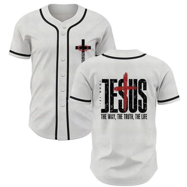 Christianartworkshop Baseballtrikot mit Jesus-Kreuz-Mesh-Knopfleiste - Weiß - 5XL - image 7