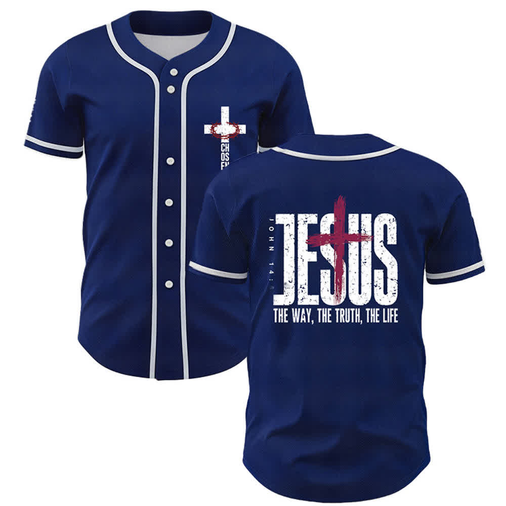 Christianartworkshop Baseballtrikot mit Jesus-Kreuz-Mesh-Knopfleiste - Marine - 5XL - image 35
