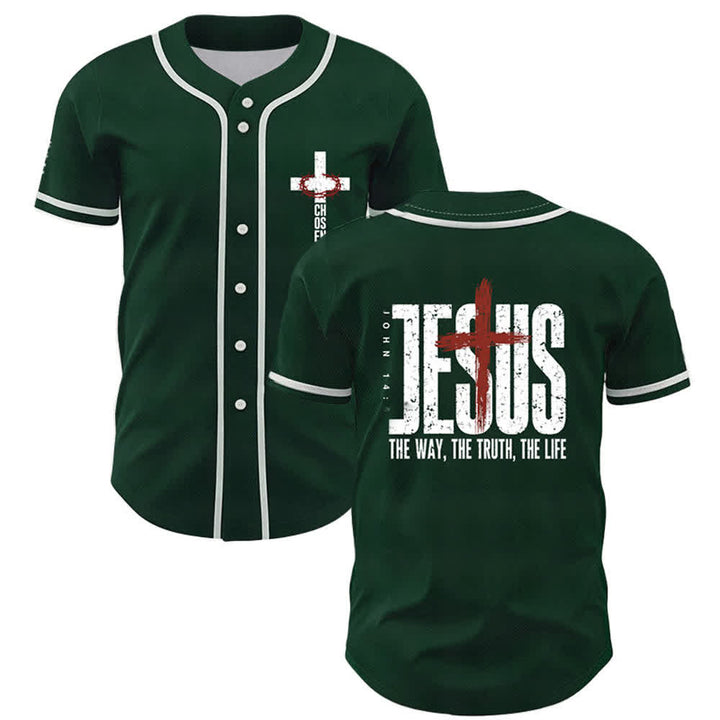 Christianartworkshop Baseballtrikot mit Jesus-Kreuz-Mesh-Knopfleiste - Grün - 5XL - image 28