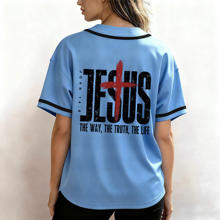 Christianartworkshop Baseballtrikot mit Jesus-Kreuz-Mesh-Knopfleiste - image 52