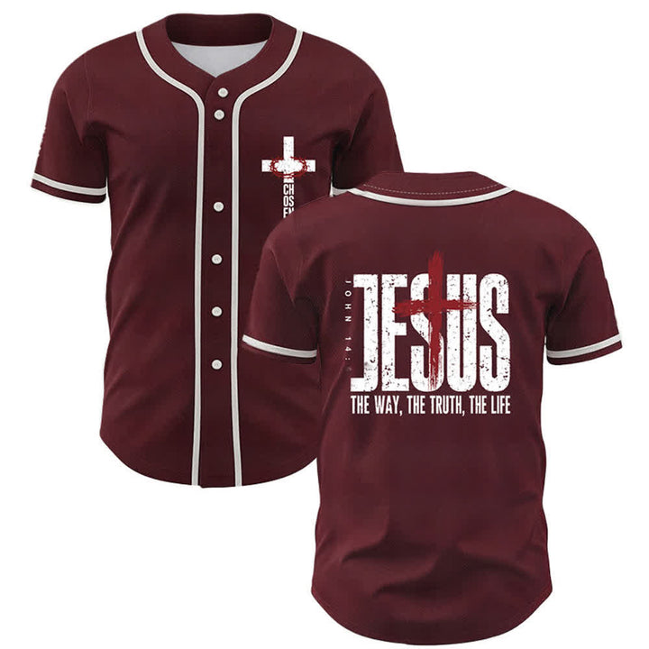 Christianartworkshop Baseballtrikot mit Jesus-Kreuz-Mesh-Knopfleiste - Wein - 5XL - image 14