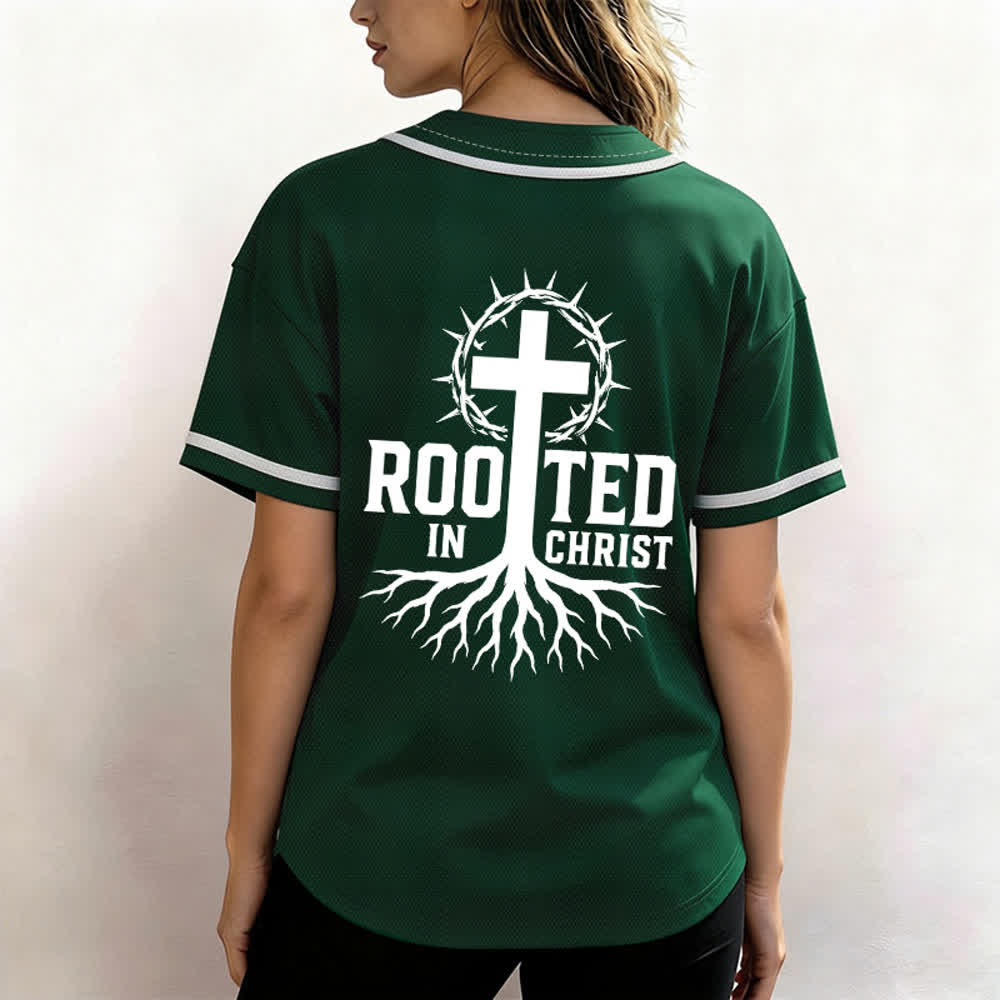 Christianartworkshop Rooted In Christ Schwarzes Baseballtrikot mit Knöpfen - image 31