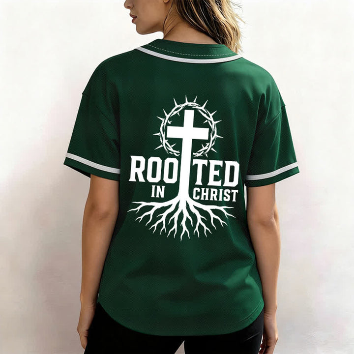 Christianartworkshop Rooted In Christ Schwarzes Baseballtrikot mit Knöpfen - image 31