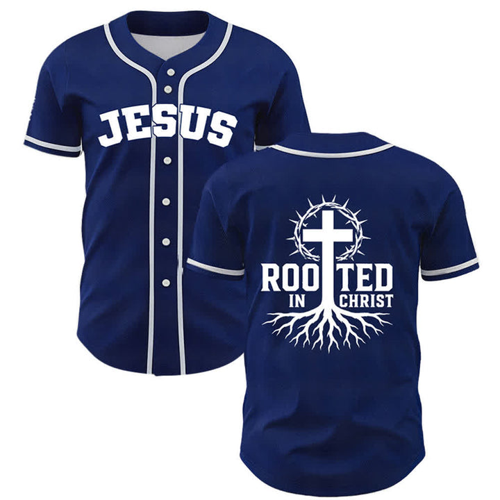 Christianartworkshop Rooted In Christ Schwarzes Baseballtrikot mit Knöpfen - Marine - 5XL - image 49