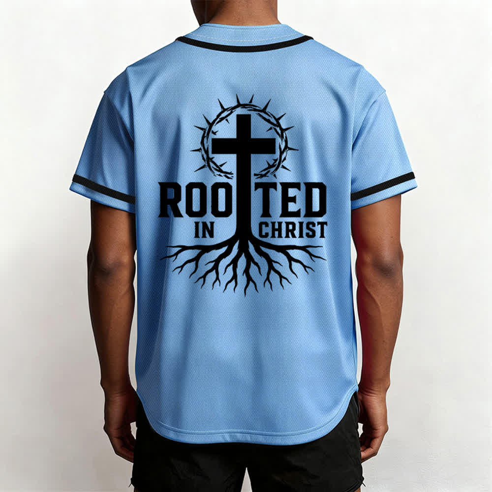Christianartworkshop Rooted In Christ Schwarzes Baseballtrikot mit Knöpfen - image 48