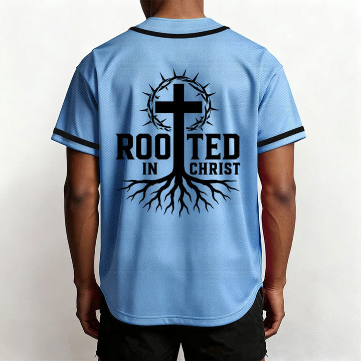 Christianartworkshop Rooted In Christ Schwarzes Baseballtrikot mit Knöpfen - image 48