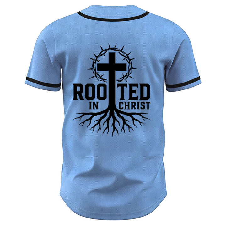 Christianartworkshop Rooted In Christ Schwarzes Baseballtrikot mit Knöpfen - image 43