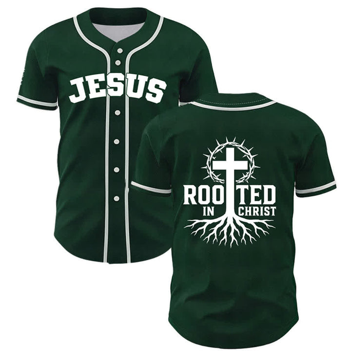 Christianartworkshop Rooted In Christ Schwarzes Baseballtrikot mit Knöpfen - Grün - 5XL - image 28