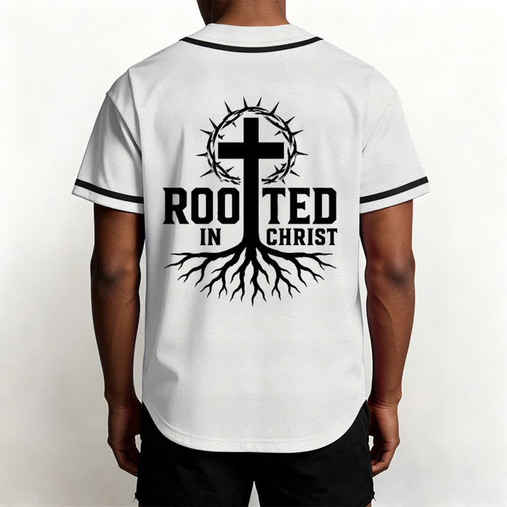 Christianartworkshop Rooted In Christ Schwarzes Baseballtrikot mit Knöpfen - image 26