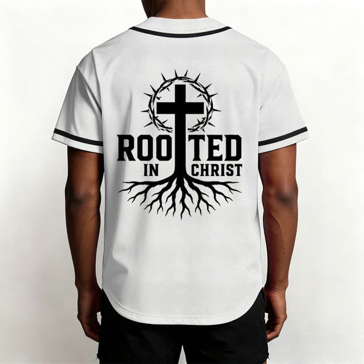 Christianartworkshop Rooted In Christ Schwarzes Baseballtrikot mit Knöpfen - image 26