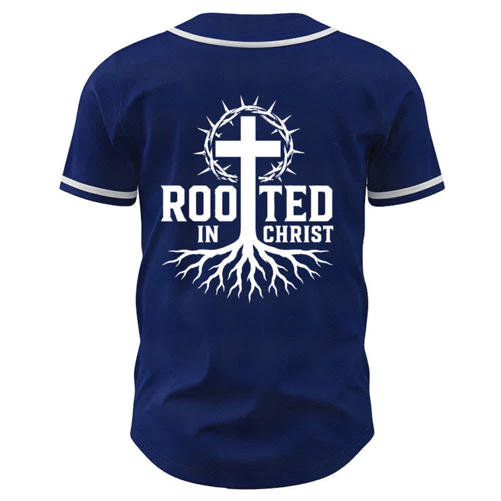 Christianartworkshop Rooted In Christ Schwarzes Baseballtrikot mit Knöpfen - image 50