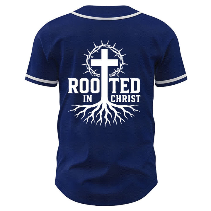 Christianartworkshop Rooted In Christ Schwarzes Baseballtrikot mit Knöpfen - image 50