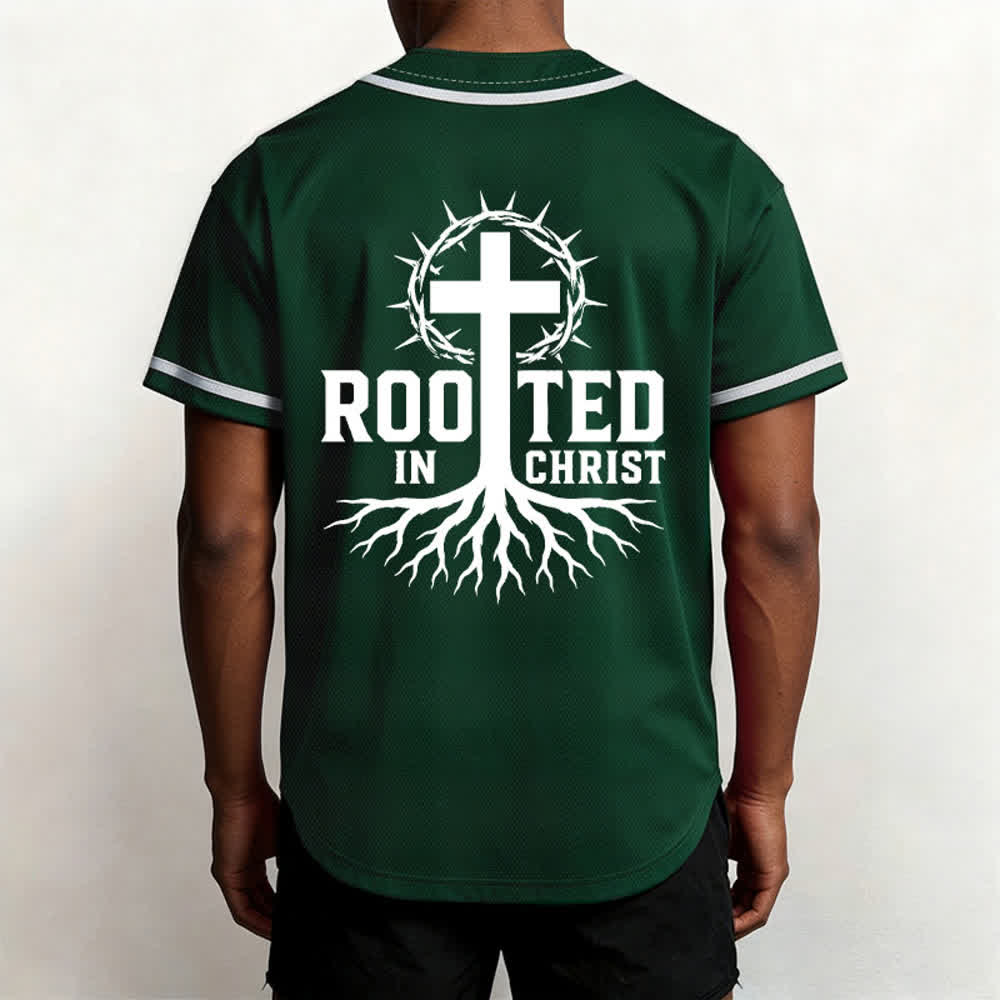 Christianartworkshop Rooted In Christ Schwarzes Baseballtrikot mit Knöpfen - image 33
