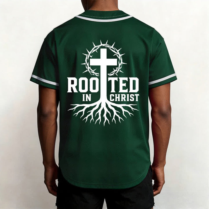 Christianartworkshop Rooted In Christ Schwarzes Baseballtrikot mit Knöpfen - image 33