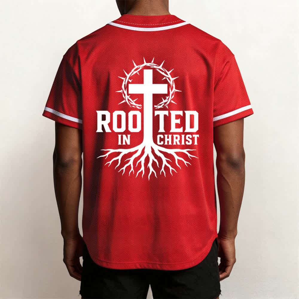Christianartworkshop Rooted In Christ Schwarzes Baseballtrikot mit Knöpfen - image 40
