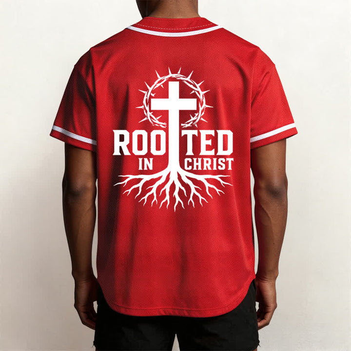 Christianartworkshop Rooted In Christ Schwarzes Baseballtrikot mit Knöpfen - image 40