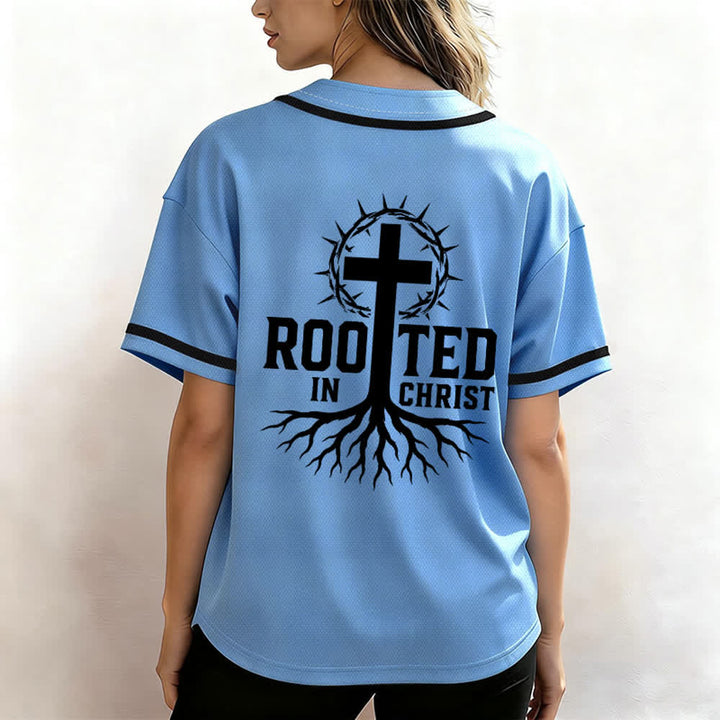 Christianartworkshop Rooted In Christ Schwarzes Baseballtrikot mit Knöpfen - image 45