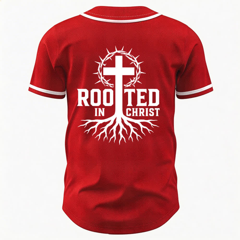 Christianartworkshop Rooted In Christ Schwarzes Baseballtrikot mit Knöpfen - image 36