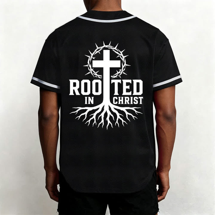 Christianartworkshop Rooted In Christ Schwarzes Baseballtrikot mit Knöpfen - image 5