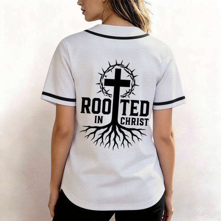 Christianartworkshop Rooted In Christ Schwarzes Baseballtrikot mit Knöpfen - image 24