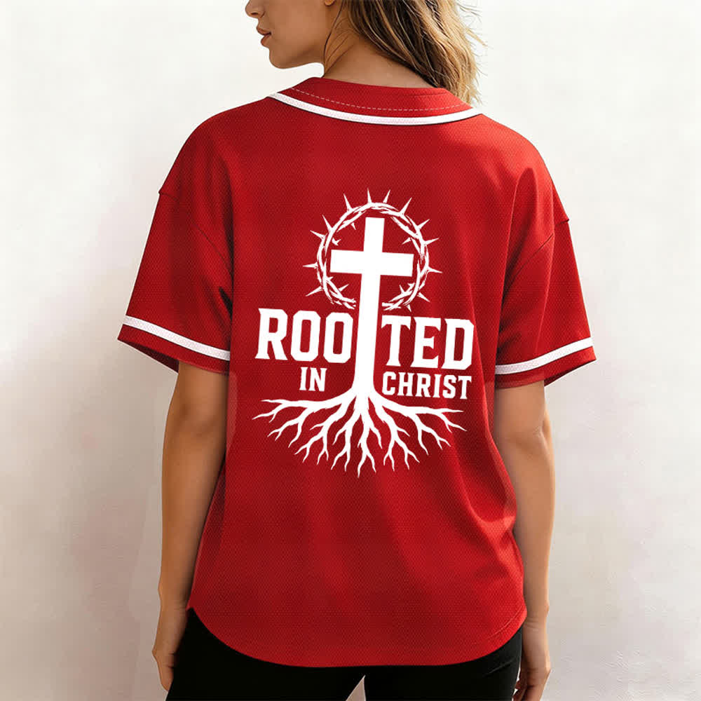 Christianartworkshop Rooted In Christ Schwarzes Baseballtrikot mit Knöpfen - image 38