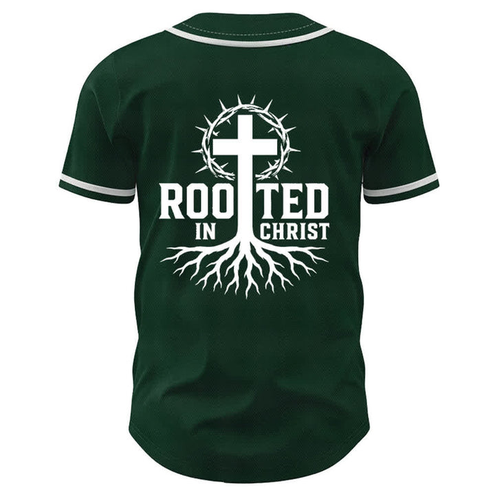 Christianartworkshop Rooted In Christ Schwarzes Baseballtrikot mit Knöpfen - image 29