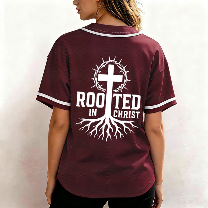 Christianartworkshop Rooted In Christ Schwarzes Baseballtrikot mit Knöpfen - image 17