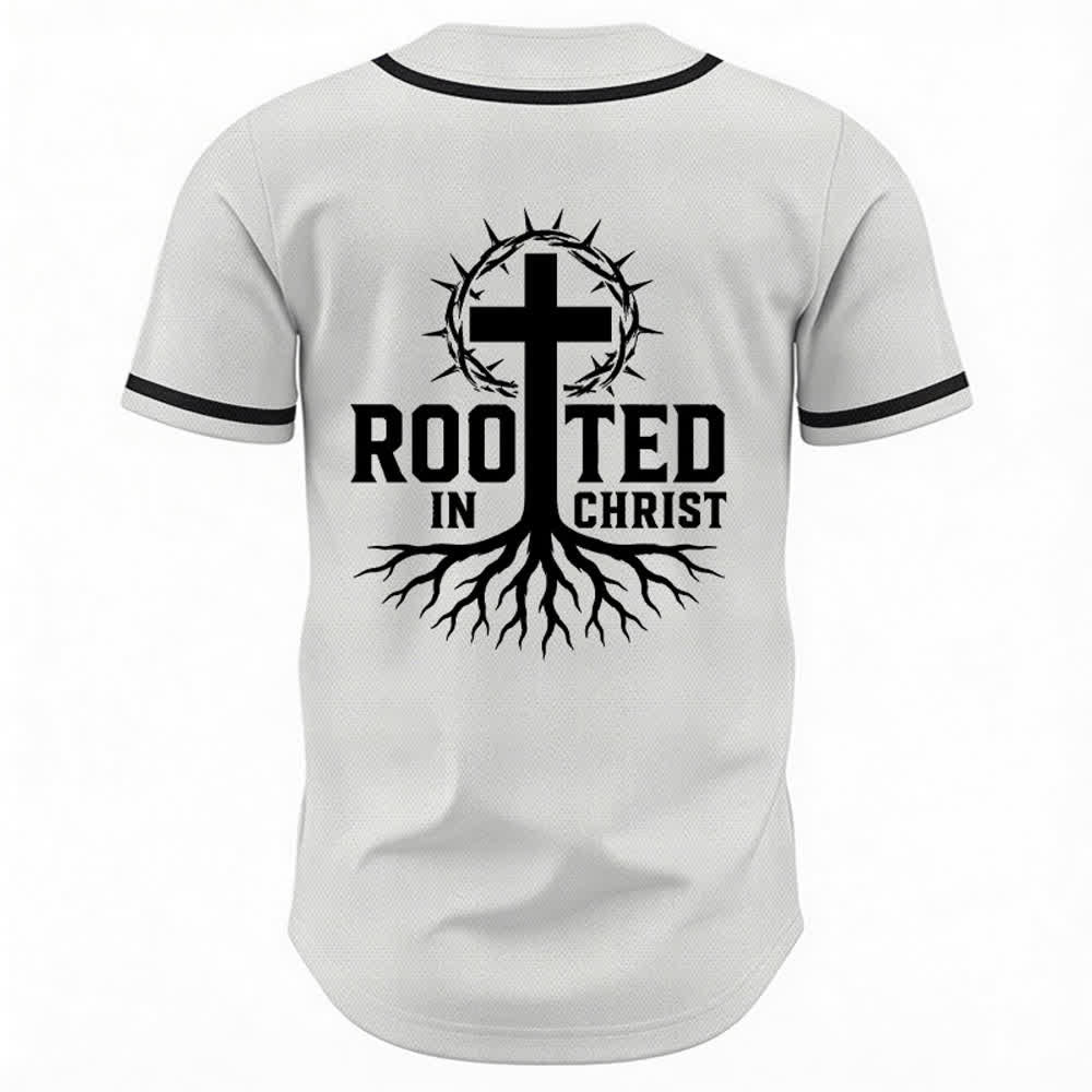 Christianartworkshop Rooted In Christ Schwarzes Baseballtrikot mit Knöpfen - image 22