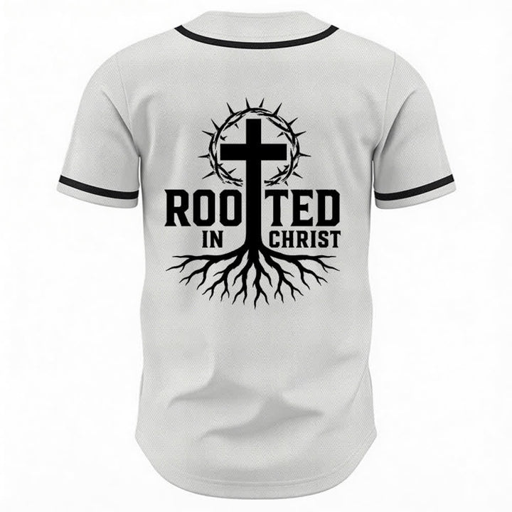 Christianartworkshop Rooted In Christ Schwarzes Baseballtrikot mit Knöpfen - image 22