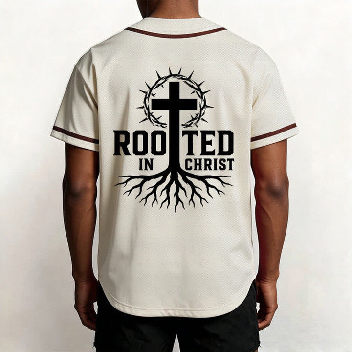Christianartworkshop Rooted In Christ Schwarzes Baseballtrikot mit Knöpfen - image 12