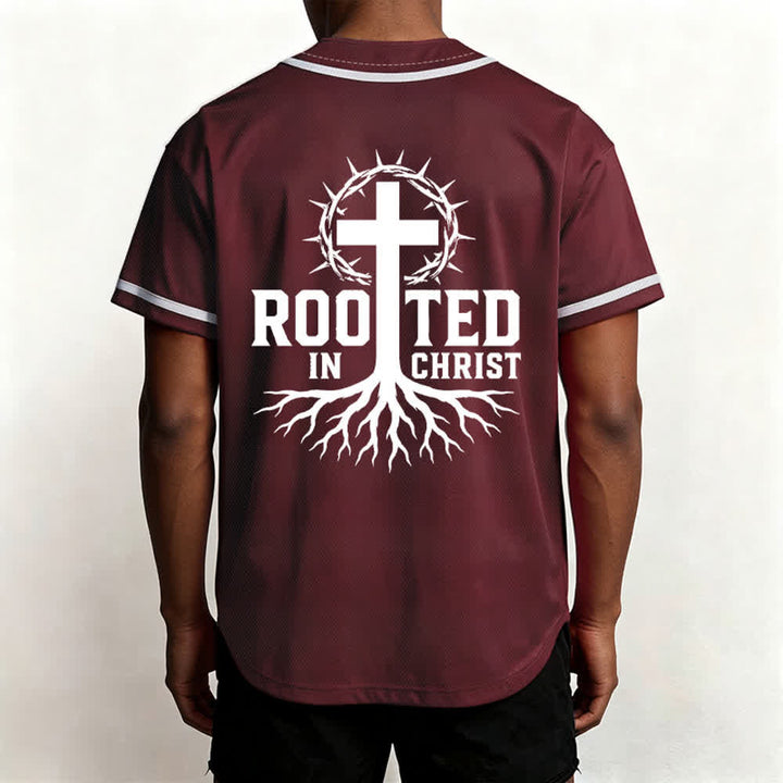 Christianartworkshop Rooted In Christ Schwarzes Baseballtrikot mit Knöpfen - image 19
