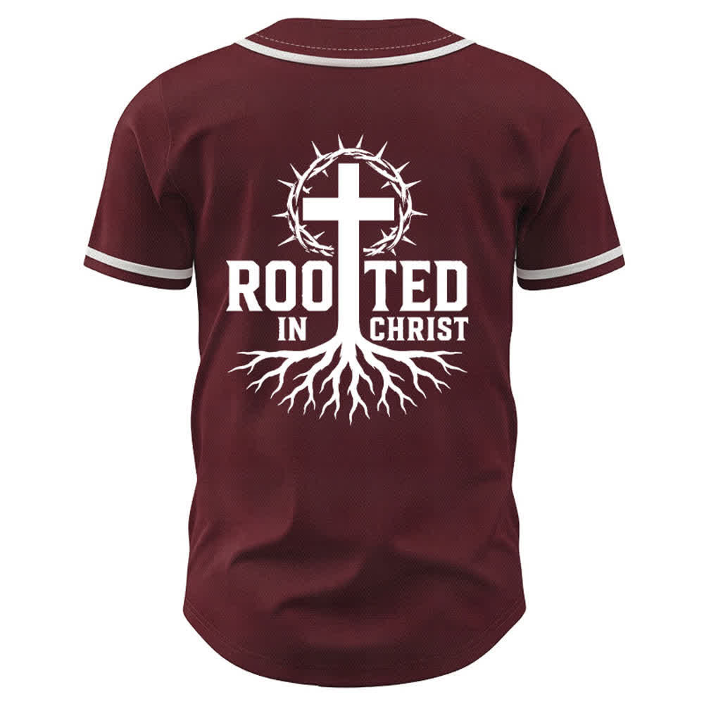 Christianartworkshop Rooted In Christ Schwarzes Baseballtrikot mit Knöpfen - image 15