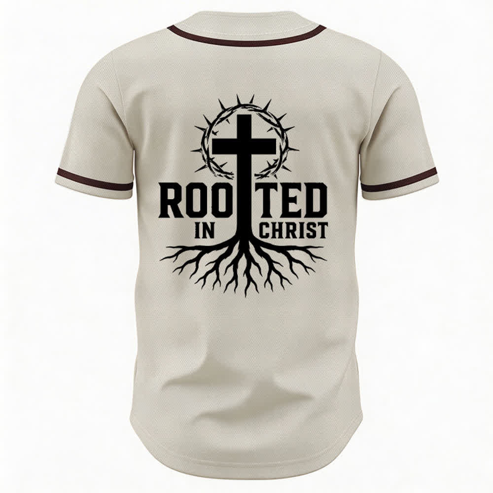 Christianartworkshop Rooted In Christ Schwarzes Baseballtrikot mit Knöpfen - image 8