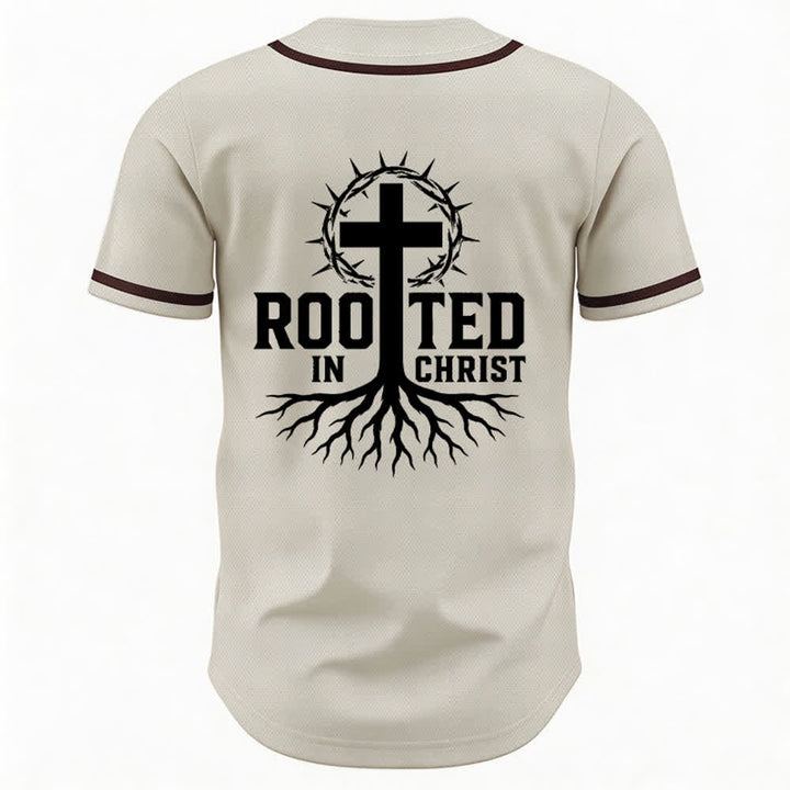 Christianartworkshop Rooted In Christ Schwarzes Baseballtrikot mit Knöpfen - image 8